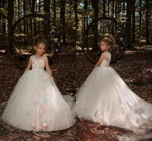 Cute 3D Butterfly Floral Flower Girl Dresses ball gown Tulle Long Little Girls Gown цена Cute 3D Butterfly Floral Flower Girl Dresses ball gown Tulle Long Little Girls Gown цены онлайн