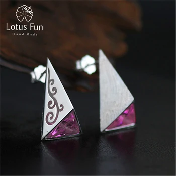 

Lotus Fun Real 925 Sterling Silver Natural Original Handmade Fine Jewelry Pyramid Fashion Stud Earrings for Women Brincos