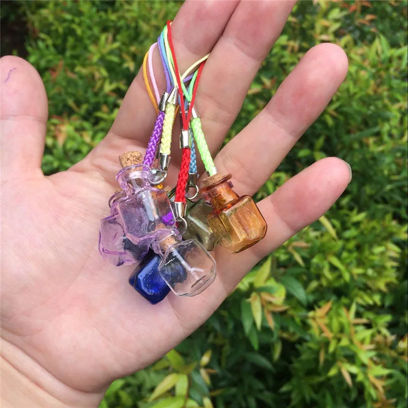 Glass Bottles Charms Rectangle Shape Mini Bell Bracelets Bottles Key Chains Jars Glass Charms Bottles Favor Mixed Colors (5)