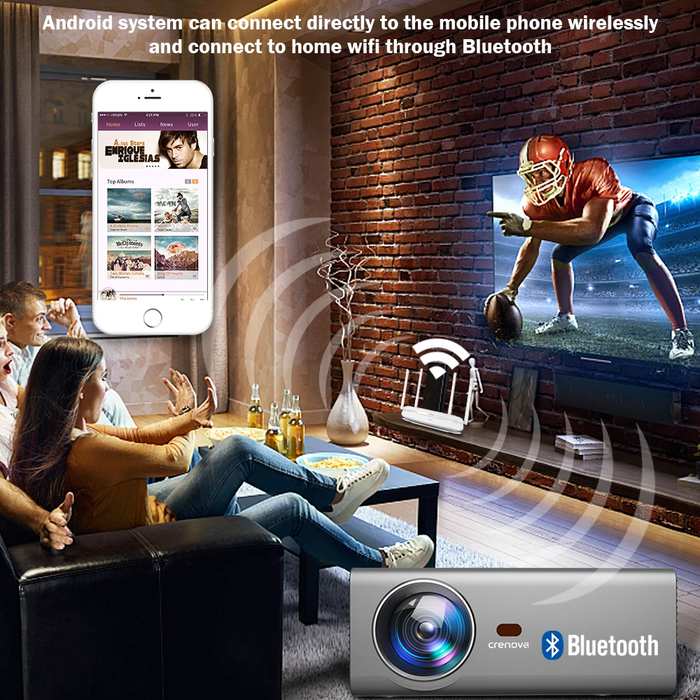 CRENOVA новинка 2019 светодиодный проектор HD 1280*720 P Android 6.0OS 3800 люмен домашний кинотеатр