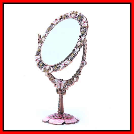 Antique Makeup Mirror Double Sided Swivel Vanity with Inlaid Rhinestone