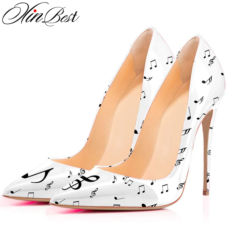 

Xinbest Sexy Stiletto heel Women Pumps Fashion Shallow Printing High Heels Pointed Toe Thin Heels Dress Party Pumps Woman 2019