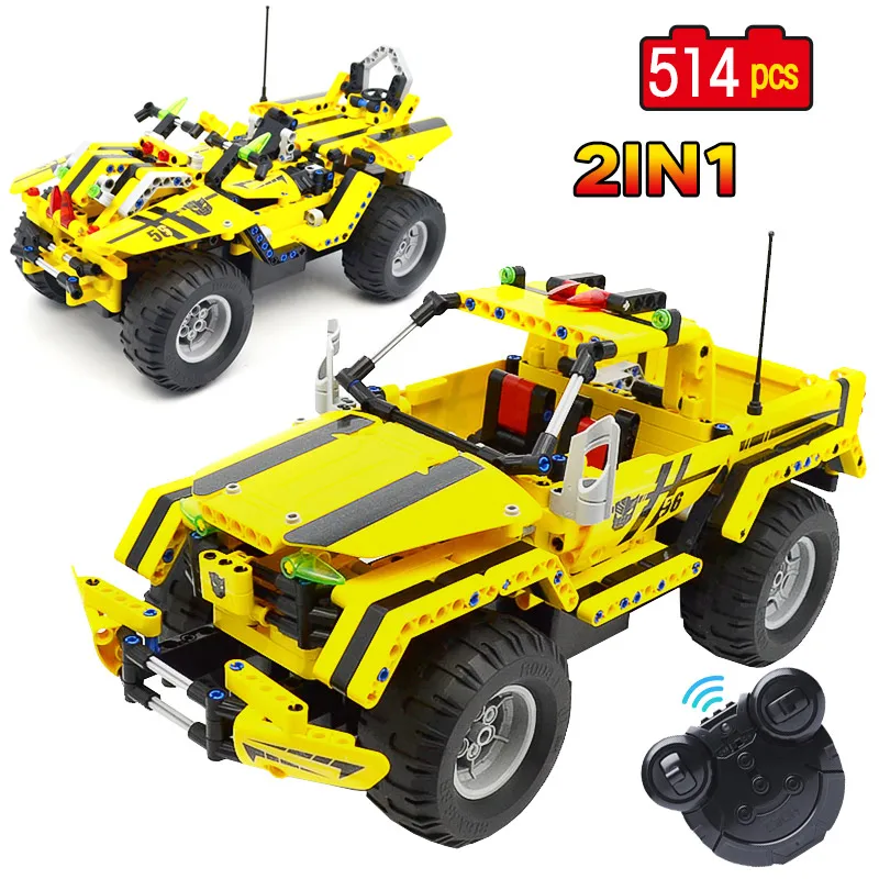 

2.4G 2 In 1 Transformable Race RC Car Building Block Set Legoingly Technic City Electric Remote Control Pickup Truck kids Toys
