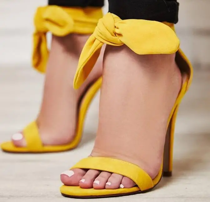 Hot Selling Yellow Butterfly knot High Heel Sandal 2019 Summer Sexy