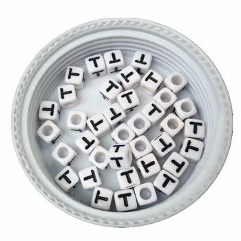 

Best Quality 7*7MM Single Letter T Printing Acrylic Alphabet Cube Letter Beads Square Big Hole Name Knit Bracelet Spacer Beads