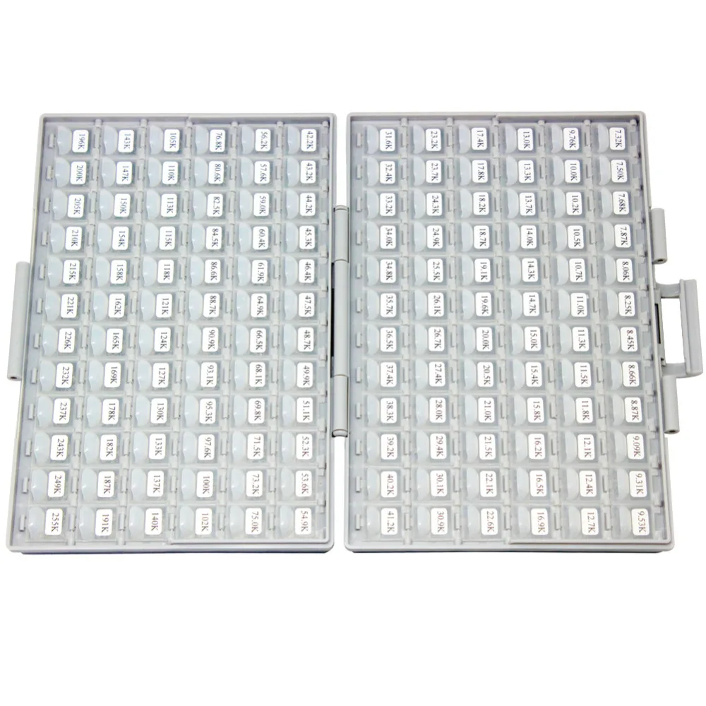 AideTek SMD SMT 0805 1% E96 저항기 키트, 491 값 100 개/값 4 BOX-ALL ROHS 저항기 보관함, 플라스틱 부품 상자 R08E96100
