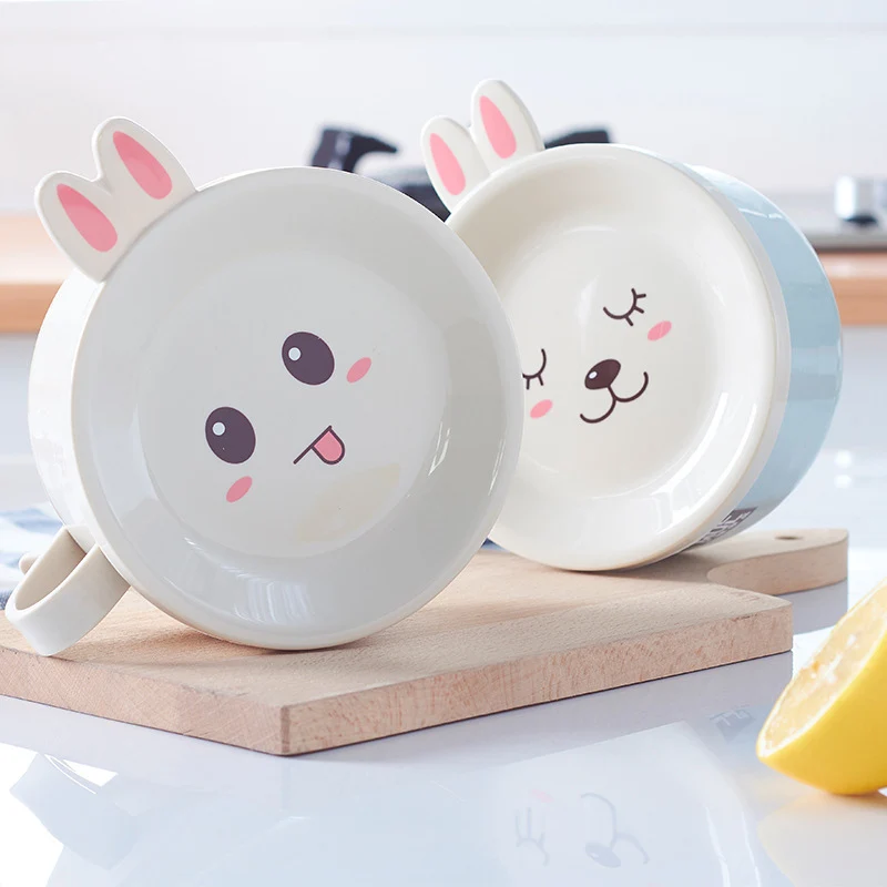 Baby Dishes Cute Cartoon Rabbit Stainless Steel Children's Bowl Infant Kids Infant Dinnerware With Spoon Food Container MBG0392 Baby Dishes Cute Cartoon Rabbit Stainless Steel Children's Bowl Infant Kids Infant Dinnerware With Spoon Food Container MBG0392