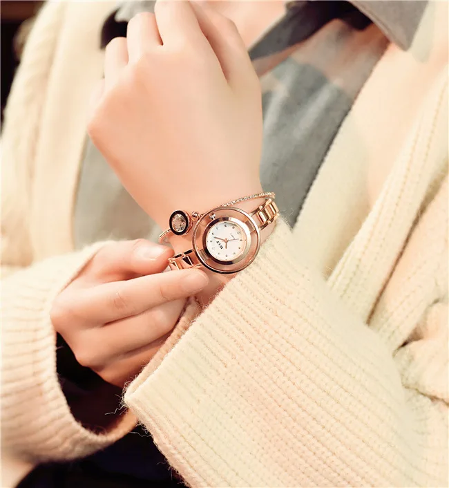 2018 модные роскошные полный Сталь Роза цвета: золотистый, серебристый Для женщин Часы настоящее сердце Стиль женская одежда часы женские