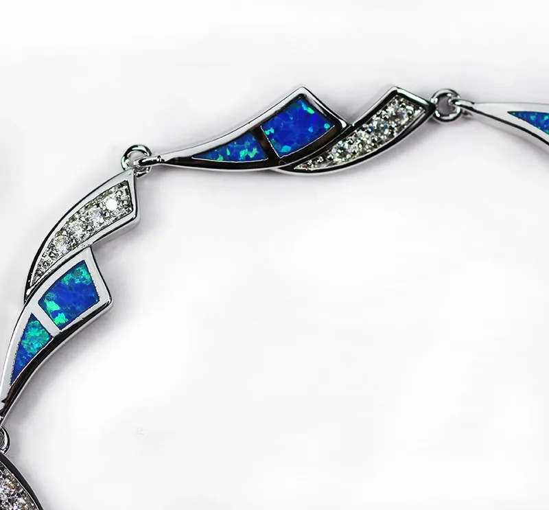 Новые браслеты с голубым опалом, кубический цирконий, серебро 925, штампованные браслеты дружбы для мужчин и женщин, хорошее ювелирное изделие, браслеты SL002 синий