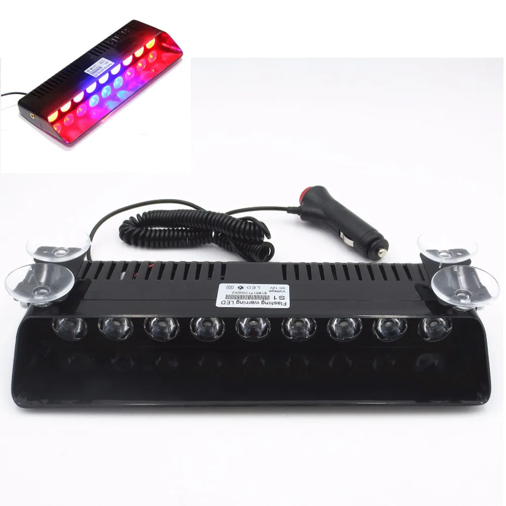 

9 LED Tracffic Strobe Flash Light Windshield Visor Emergency Hazard Lamp Dash Warning Flashing Car Signal Lamp Red/Blue/Red 12V