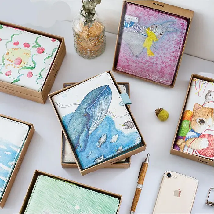 

Cute Cartoon Image PU Leather Cover Journal A6 Undated Weekly Daily Planner 80 Sheets School Office Supplies