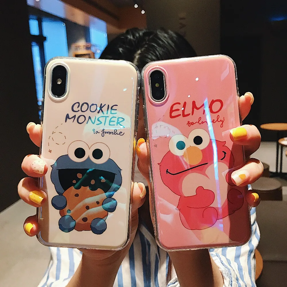 

Elmo Cookie Monsters Puppet Case For iPhone XS Max XR X Soft TPU Silicone Cute Couple Case Covers For iPhone 6 6S 7 8 Plus Cases