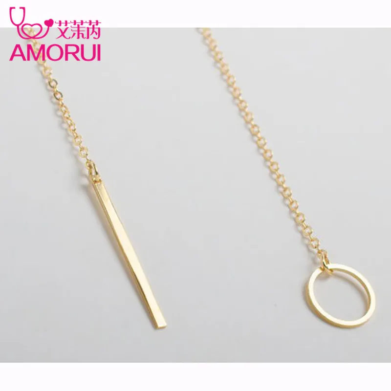 Gold Color Circle And Long Bar Pendants Necklaces For Women Jewelry Accessories