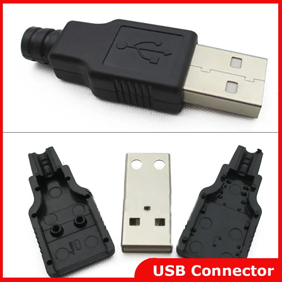 

10set usb connector USB-A type Male Assembly Adapter Connector Plug Socket black solder type plastic shell 3 in 1 Free shipping
