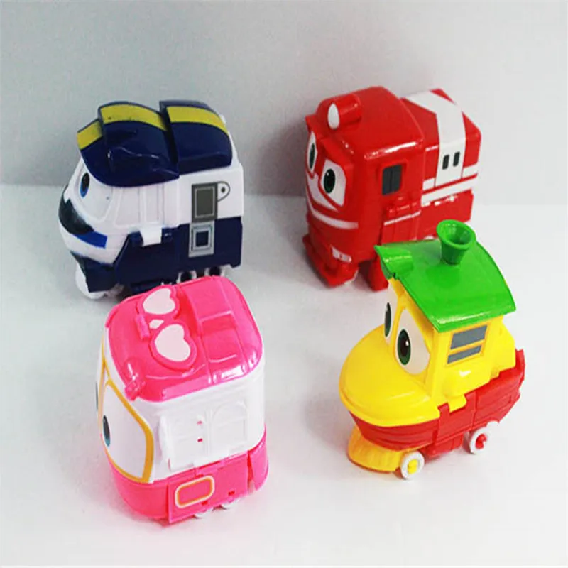 

4pcs/set 12cm Robot Trains Transformation Kay Alf Model Dynamic Train Family Deformation Train Car Action Figure Doll Kid Gift