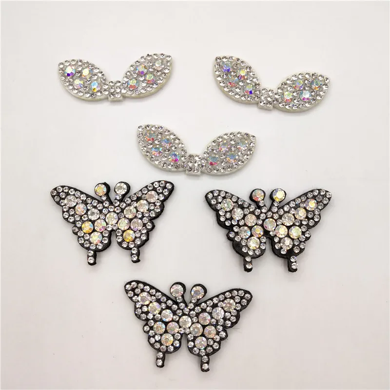 

30pcs/lot Butterfly and angel wing Shape with Shiny diamond Padded appliques for headwear decoration handmade hair accessories