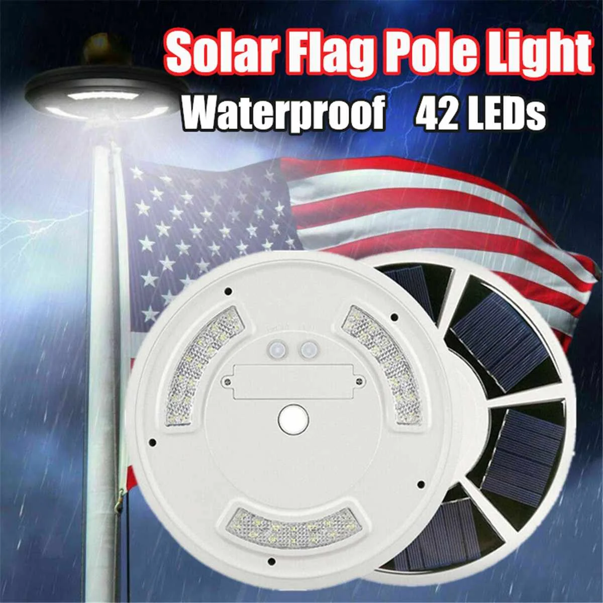 

42 SMD LED 6W Camping Light Solar Powered Lamp Flag pole Flagpole top Bright Night Light outdoor Waterproof LED light with Poth