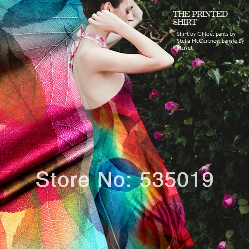 

Free Digital Heavy 19mm Silk Elastic Satin fabric Material Clothes Leaves Prints Silk Fabric Wholesale And Retail telas