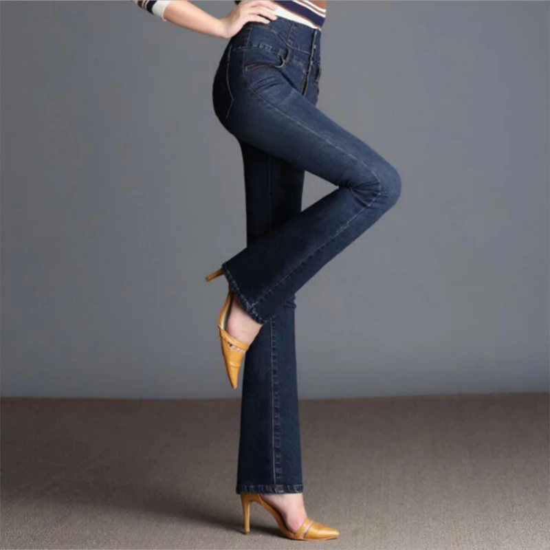 

2019 new spring and autumn Fashion casual cotton plus size high waist female women girls flare pants jeans clothes 79105