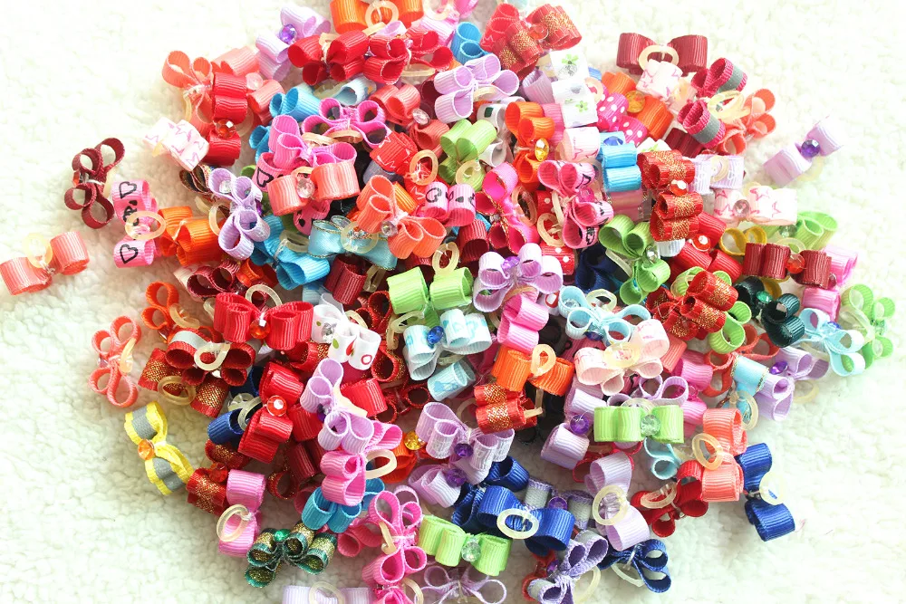 

50Pcs Handmade Small Dog Bow Diamond Grooming Bows pet Hair bows For Puppy Dogs Accessories Boutique Products Color Party