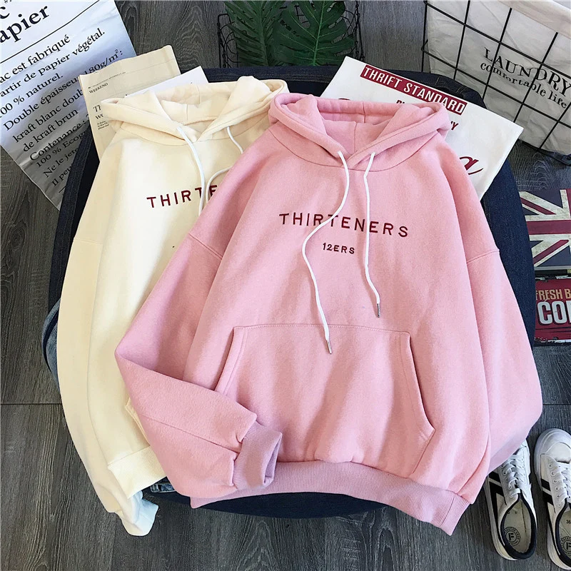 Inverno Roupas Femininas Manga Comprida Impressão Carta Harajuku Blackpink Hoodies Moletom Moda Bolso Senhora Pulôver Feminino 14 Agasalhos e Moletons