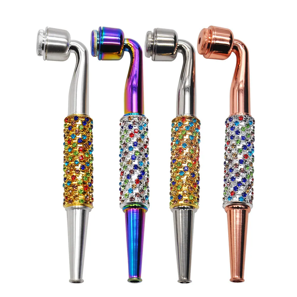 

HONEYPUFF Crystal Zinc Alloy Metal Smoking Pipe 145MM Metal Bowl Pipes Metal Smoking Weed Pipe Tobacco Dry Herb Hand Spoon Pipes