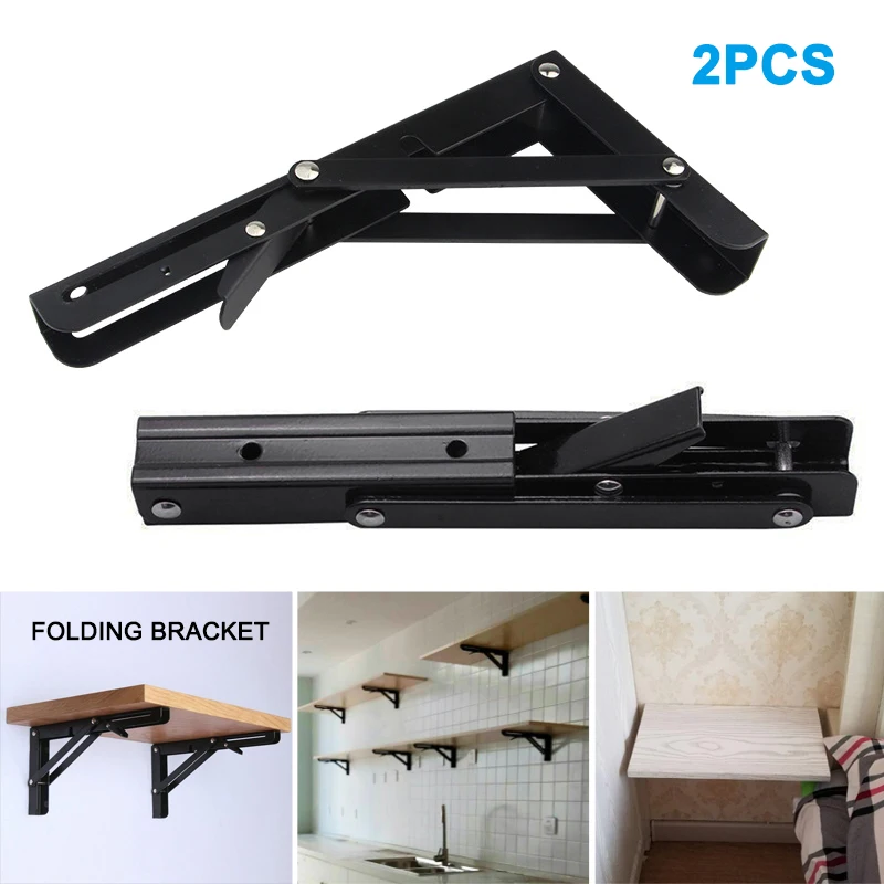 2 Pieces Black Paint Stainless Steel Table Bracket Wall Mounted