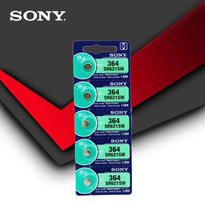 5 шт./партия sony 364 1,55 в Серебро Оксид часы батарея 364 SR621SW V364 SR60 SR621 AG1 Кнопка монета сотового Сделано в Японии