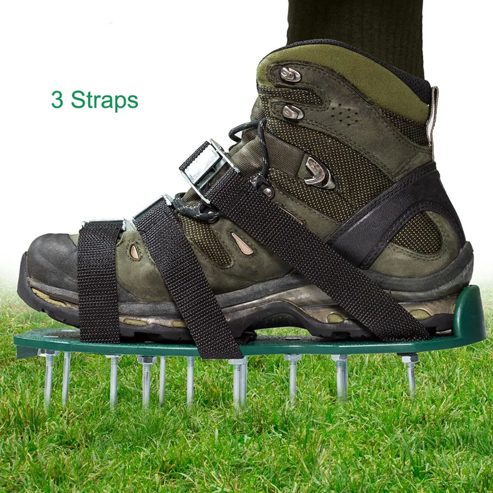 Lawn Aerator Shoes w/Metal Buckles and 3 Straps Heavy Duty Spiked