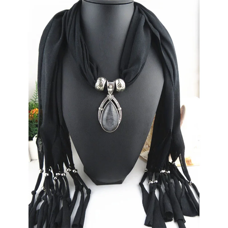 

Water Drop Shape Pendant Scarf Necklace with Big Crystal for Women Vintage Scarf Jewelry With Beads Ethnic Jewelry Accessories