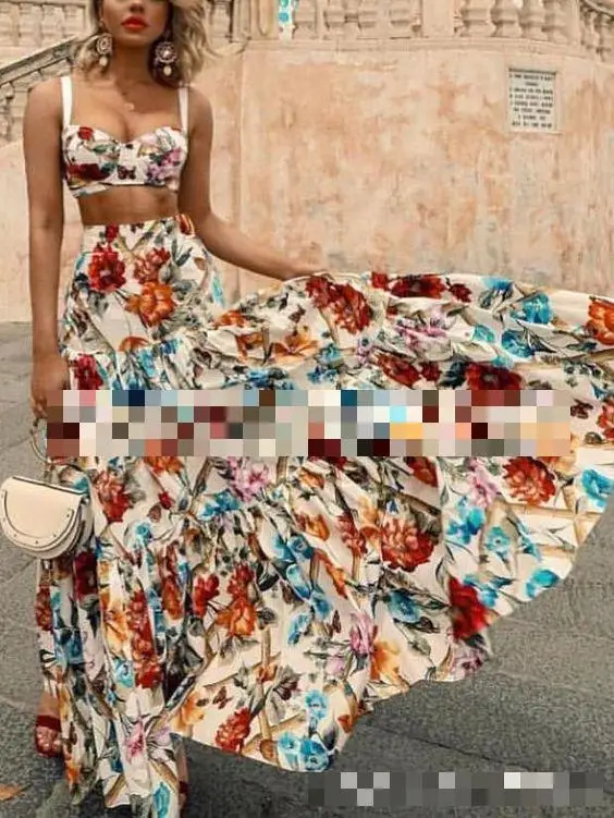 Z-ZOUX, Женский комплект из двух предметов, женский топ и юбка, комплект с высокой талией, длинная юбка с цветочным принтом, сексуальный женский летний комплект из 2 предметов - Цвет: pattern 5