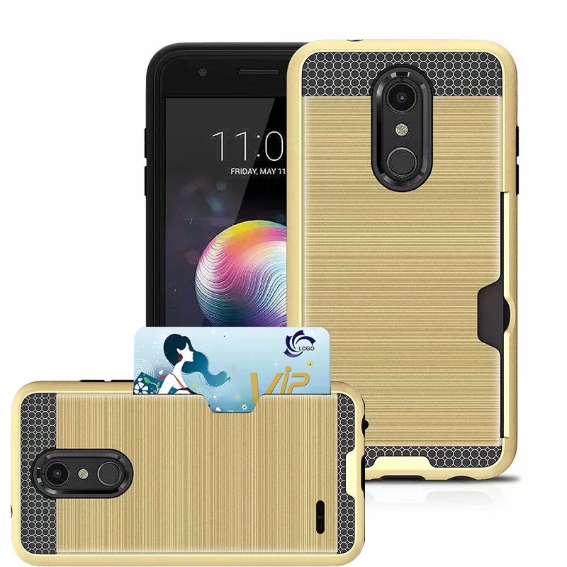 Slim Fit shockproof hard Case with built-in Credit Card / ID Slot Brushed Metal Texture for LG K30 K10 2018 |