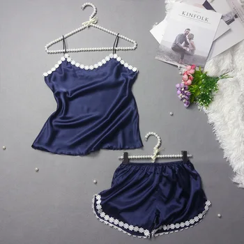 

New Women Sexy Pajama sets Nightgown Summer Sleepwear Round-Neck Pajama Tops and short Pants Lovely Homewear High Quality
