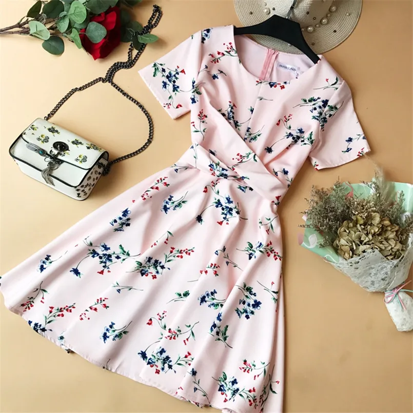 

Slim Fashion 2019 Summer Floral Print Cross Criss Bandage Mini Short Dress Party Women Robe Ete Casual Elegant A-Line Vestidos