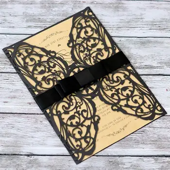 

10pcs Cut Lace Openwork Invitation Cards For Halloween Party Black Hollow-Out Invitations Party Supplies A3