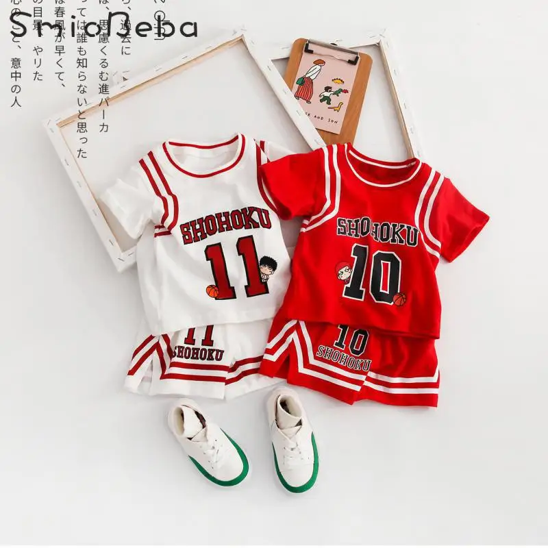 طفل الرياضية قطعتين بدلة طفل الفتيان الفتيات مجموعات مع الأبجدية المطبوعة كرة السلة الملابس الرضع طفل الصيف 2 قطعة إلكتروني مجموعة