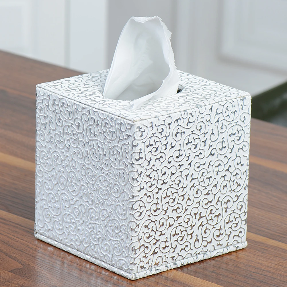 

Toilet Square Stylish Decoration Car Hotel Office Practical Home Storage Paper Holder Embossment PU Leather Tissue Box