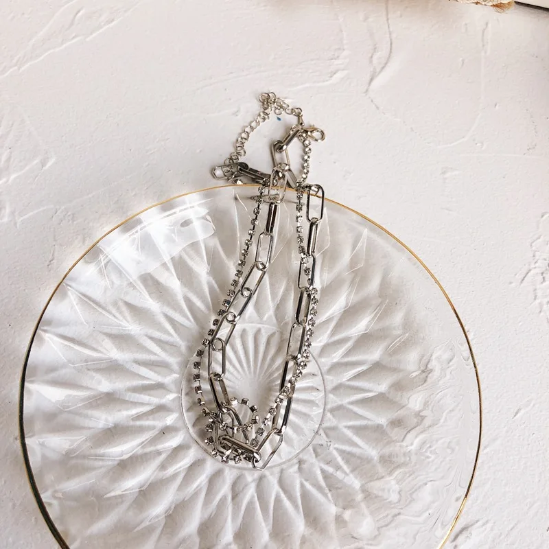 Двухслойное простое ожерелье с цепочкой для женщин новое классическое ожерелье ювелирные изделия оптом серебряный цвет