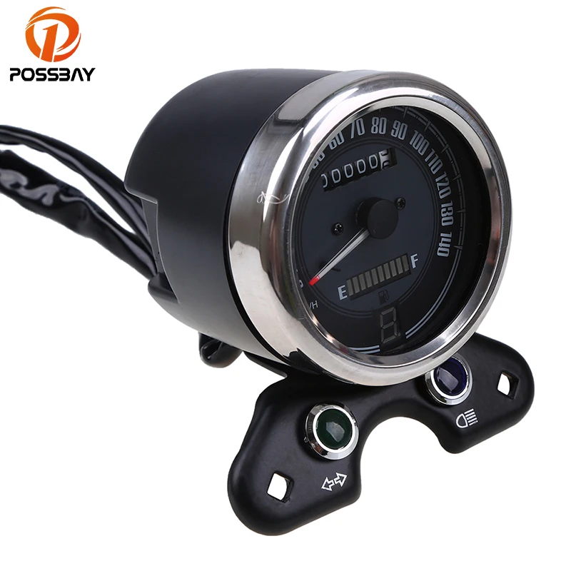 POSSBAY Motorcycle Speedometer Odometer Dual Speed Meter Gauge Turn