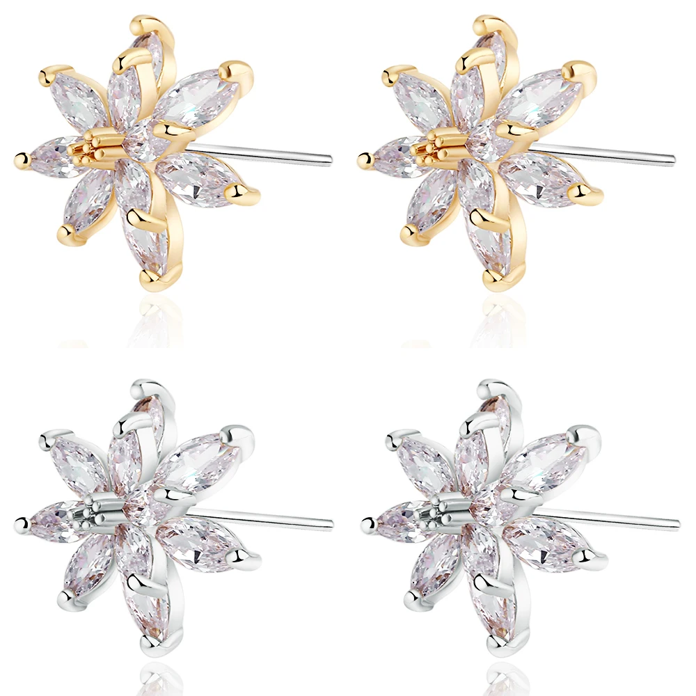 Top Quality CZ Crystal Cubic Zircon Cute Flower Stud Earrings Tiny