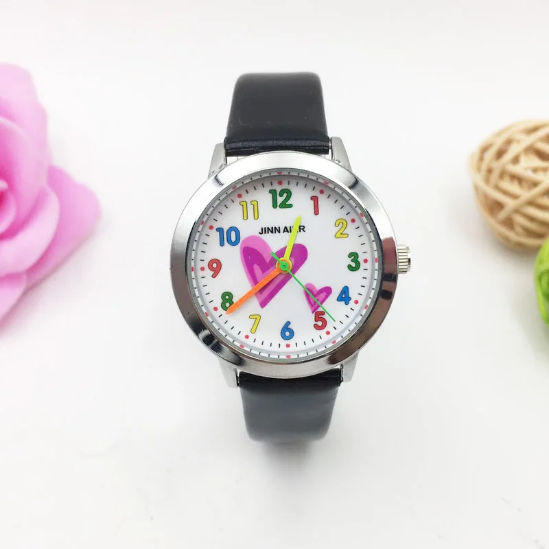 wholesale drop shipping womens wrist watches vogue leather strap colorful heart dial very cute wristwatches for kids children students clock hours best gifts (41)