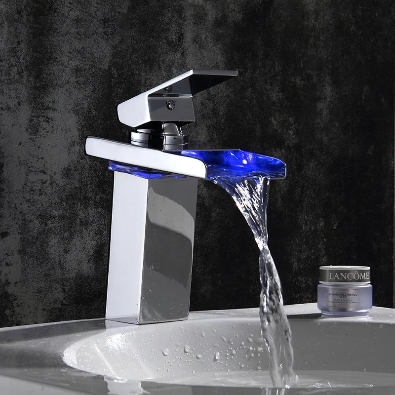

Bathroom Faucet with LED light Chrome Polished Led Tap Basin Faucet Bathroom Deck Mounted Basin Sink Mixer Tap LED Will Change
