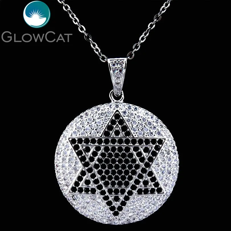 

GLOWCAT 21766 Trendy CZ Round Coin Pentagram Necklace Copper Full Cubic Zirconia Pendant Necklaces For Women Girl Party Jewelry