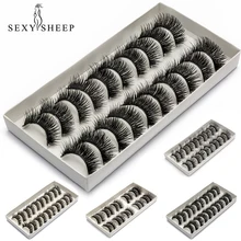 SEXYSHEEP 10 пар/лот натуральные накладные Искусственные ресницы, длинный макияж, искусственные 3D норковые ресницы, ресницы для наращивания, красивые ресницы