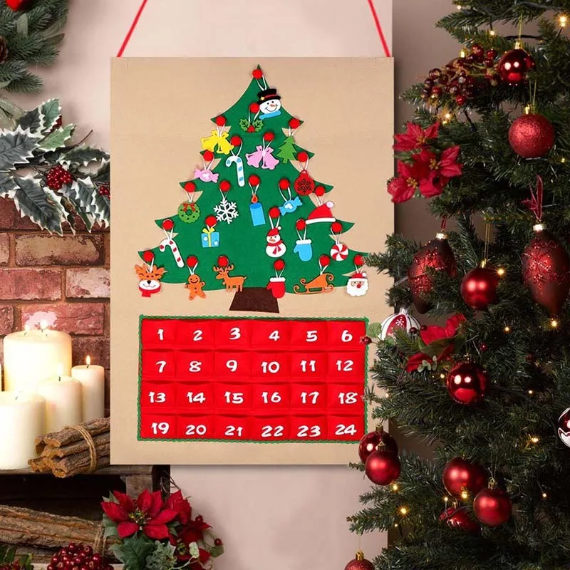 Christmas Tree Advent Calendar Panels Kit Felt Fabric Countdown Tree