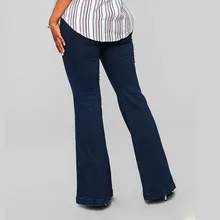 Для женщин высокие эластичные большие свободные джинсовый комбинезон с карманами; на пуговицах повседневные брюки с широким клешем брюки джинсы 3,7