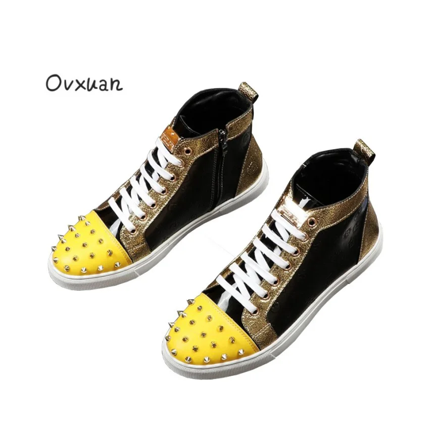 Ovxuan High Top Metal Slice Rivets Italian Design Fashion Party font b Men b font Dress