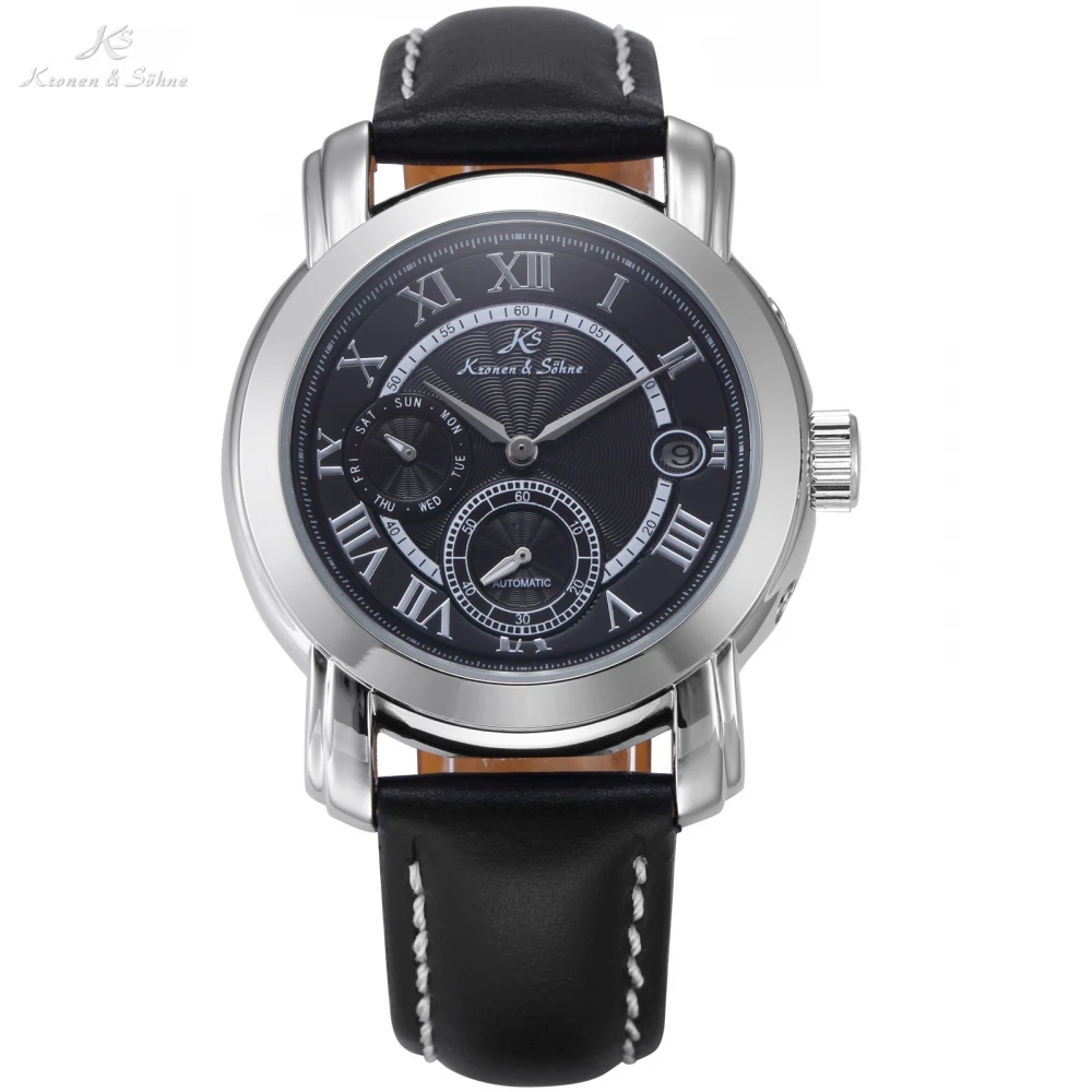 Classic KS Automatic Black Dial Date Day Mechanical Watches Roman Mens
