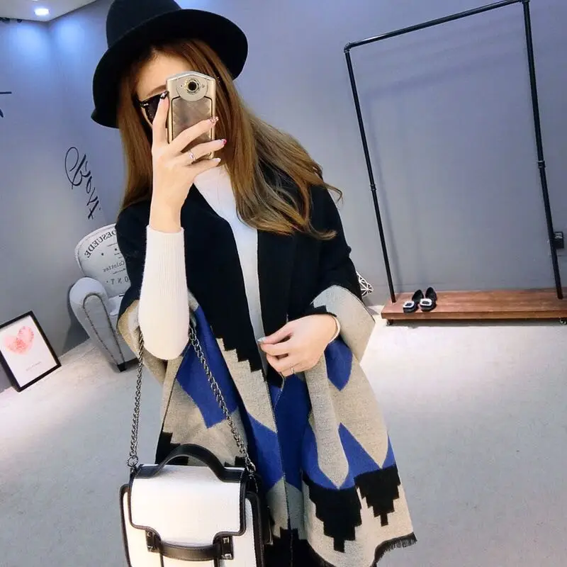 [Jinjin.QC] 2016 Fashion Long Women Scarves Winter Stole Pashmina Wool Cashmere Scarf Geometric Super Warm Blanket Scarf Shawl