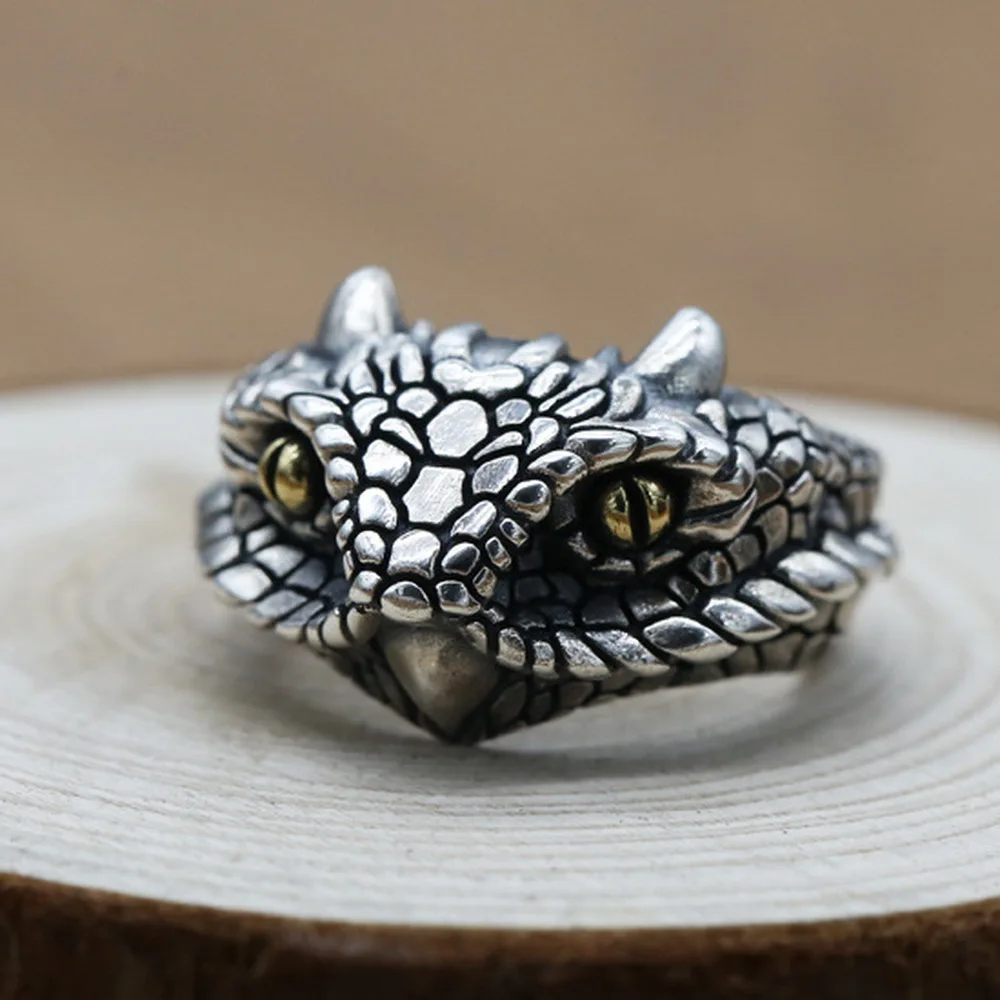 

925 Sterling Silver Adder Viper Snake Ring Mens Biker Ring J161 Us Suitable for 8 to 11